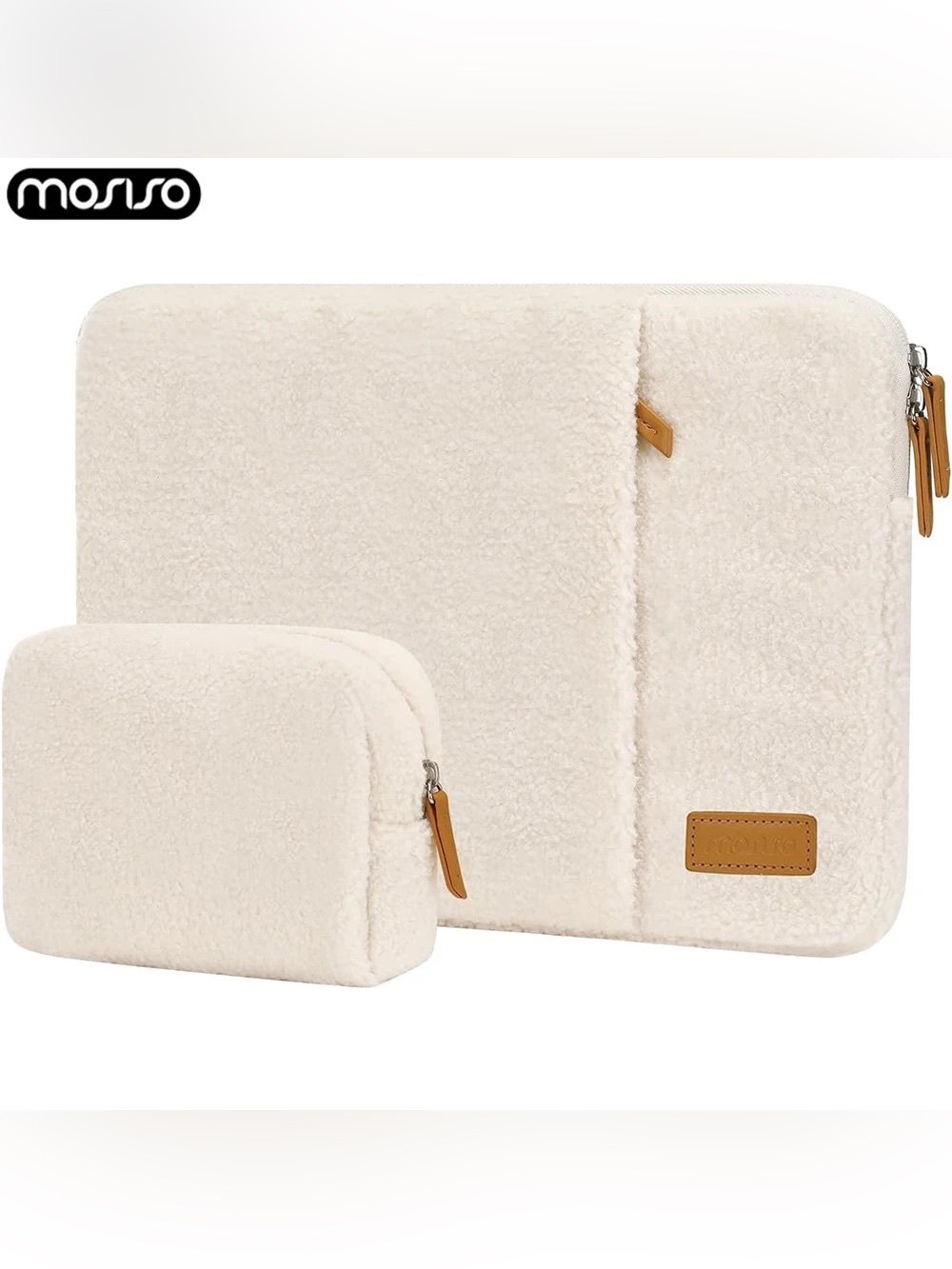 NWOT Mosiso Cream Sherpa Tablet Sleeve with Matching Accessories Pouch